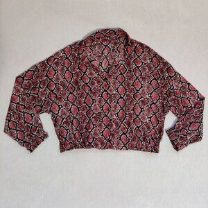 Womens Snakeskin Blouse Pink Black Drop Shoulder Size Large